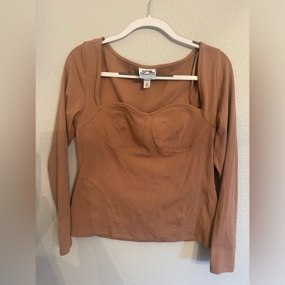 Future Collective with Reese Women's Long Sleeve Sweetheart Corset Top (Large)
